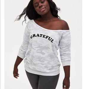 Nwt Torrid Camo Terry Off Shoulder Sweatshirt